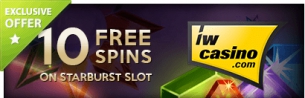 10 Free Spins on Starburst slot at IW Casino!